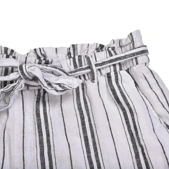 Old Navy Linen Blend Striped High Rise Tie Waist Shorts White Grey Size 16 - Picture 2 of 5